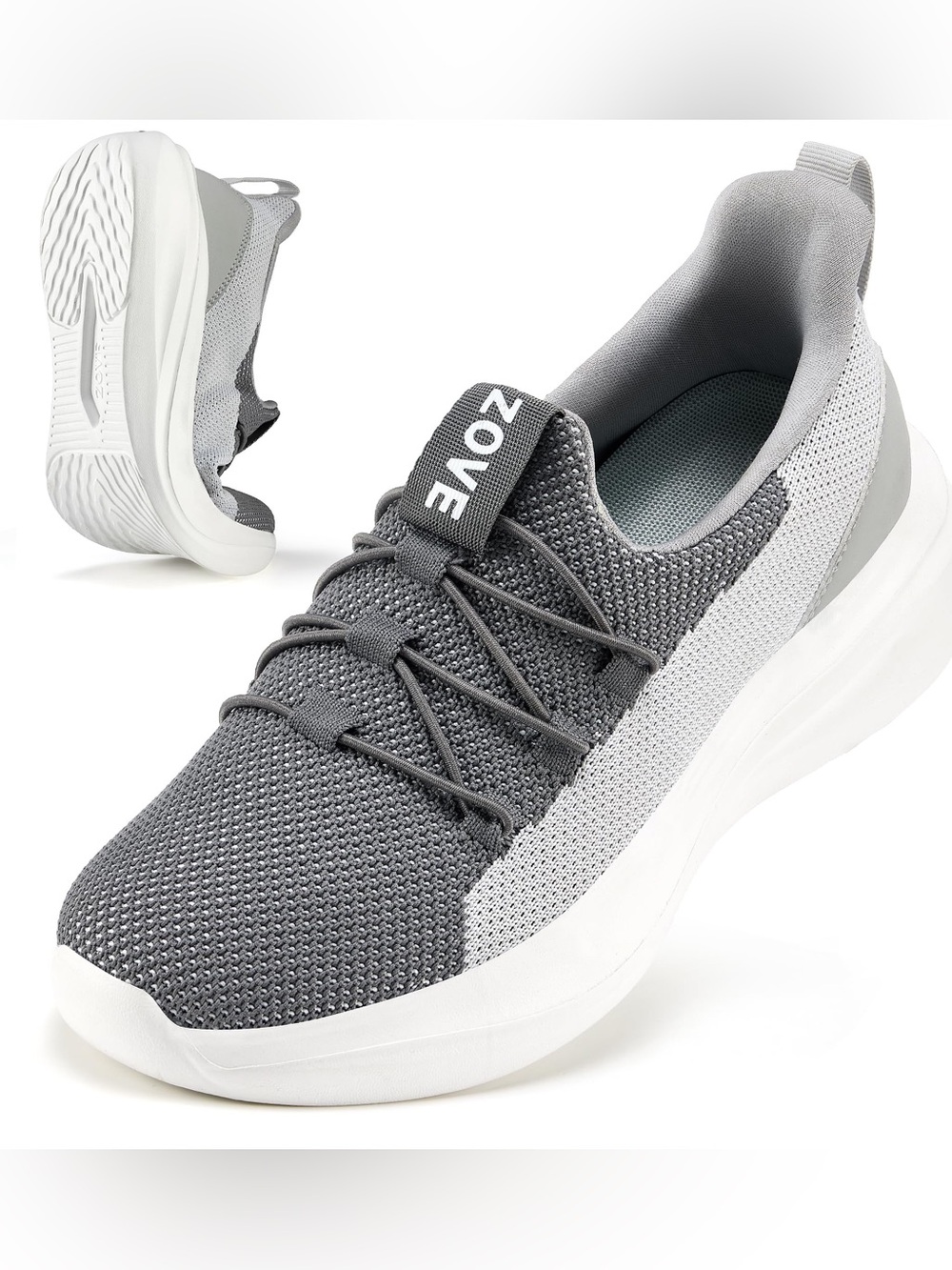 Women’s ZOVE Gray and White Slip On Hands Free Cushion Sneakers US Size 8.5